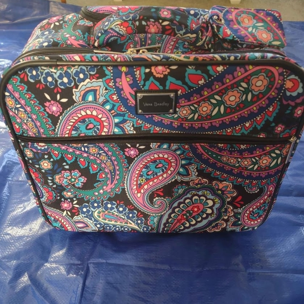 Vera Bradley Black Paisley Travel Cosmetic Case with Pink & Turquoise Accents